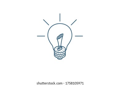 light bulb, idea isometric icon. 3d vector illustration. Isolated line art technical drawing. Editable stroke