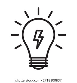 Light Bulb Idea Line Icon with Lamp and Lightning Symbol