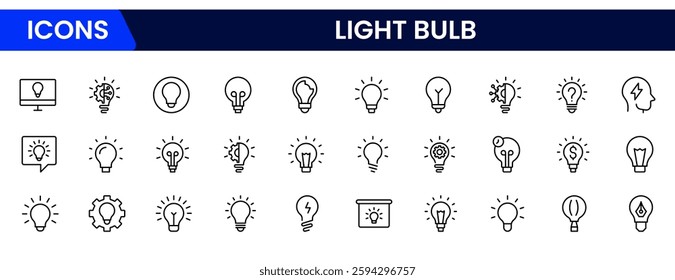 Light bulb idea line icons. Vector electric energy lamps and lightbulbs isolated outline symbols for creative solution, idea, innovation and inspiration concept.
