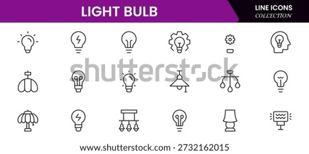 Light bulb idea line icons. Vector electric energy lamps and lightbulbs isolated outline symbols for creative solution, idea, innovation and inspiration concept.