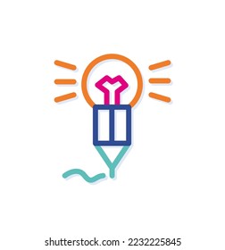 Light bulb idea logo icon on abstract pencil. Creative series. Modern lines with new pop art colors. Bold line clean style template set.