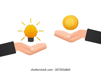 Light bulb idea and money on scales. Vector stock illustration