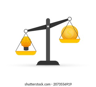 Idea de bombilla ligera y dinero a escalas. Ilustración de material vectorial