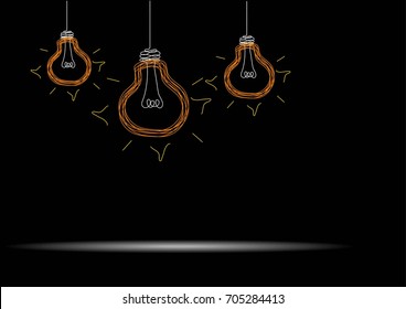 Light bulb idea on black backgroud.Vector illustration