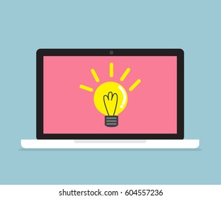 light bulb idea on laptop with red background vector illustration