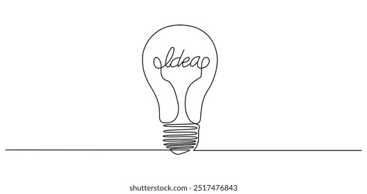 Lâmpada com ideia em um desenho de linha contínua. Símbolo de inovação e conceito de mente criativa em estilo linear simples. Traçado editável. Ilustração de Vetor Doodle	