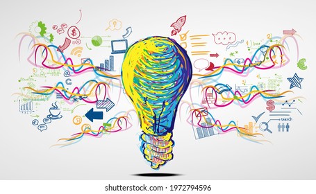 Light bulb Idea. plan think analyze creative startup business. illustration Creativity modern Concept Vector.