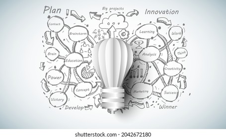 Luz bombilla Idea. plan pensar analizar el negocio creativo de inicio. ilustración Creatividad moderna plantilla de Infografía del vector de concepto.