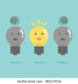 Light bulb idea. Problem resolve control. Understand question. Problem solving, Complicated solution. Simplifying the complex. Confusion clarity. Communication concept