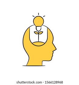light bulb idea seed in human brain yellow hand drawn