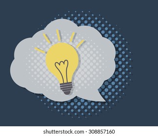 Light Bulb Idea in Speech Bubble with Color Halftone Background vector Illustration