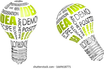 light bulb is an idea symbol on a transparent background, an original solution to a question, a design element, isolated objects consisting of text