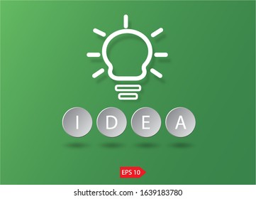 Light bulb with IDEA text on icon against green background