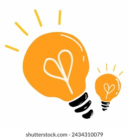 Light bulb idea, two yellow light bulbs