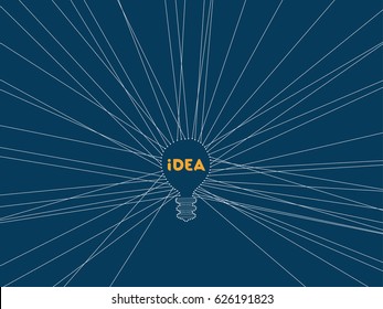 Light bulb with idea wording inside and straight line to show spread light from the bulb.