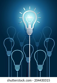 light bulb ideas with light bulbs on blue background