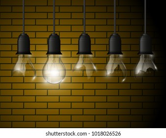 Light bulb illuminated, realistic vector illustration. stylish Light bulb conceptual digital idea design background, Light bulb banner