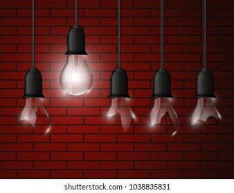 Light bulb illuminated, realistic vector illustration. stylish conceptual digital idea design background, Light bulb banner