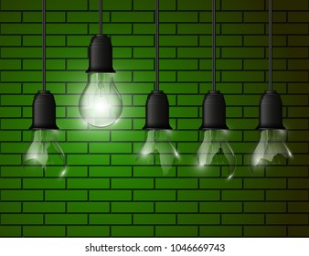 Light bulb illuminated, realistic vector illustration. stylish Light bulb conceptual digital idea design background, Light bulb banner