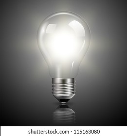 Light bulb illuminated, realistic vector illustration.