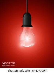 Light bulb illuminated, realistic vector illustration. stylish conceptual digital idea design background