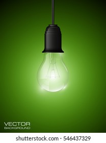 Light bulb illuminated, realistic vector illustration. stylish conceptual digital idea design background