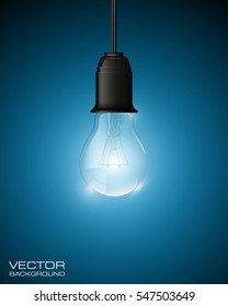 Light bulb illuminated, realistic vector illustration. stylish conceptual digital idea design background