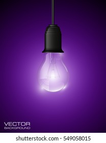 Light bulb illuminated, realistic vector illustration. stylish conceptual digital idea design background