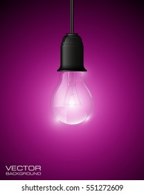 Light bulb illuminated, realistic vector illustration. stylish conceptual digital idea design background