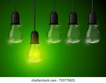 Light bulb illuminated, realistic vector illustration. stylish Light bulb conceptual digital idea design background, Light bulb banner