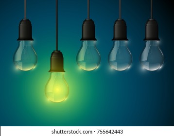 Light bulb illuminated, realistic vector illustration. stylish Light bulb conceptual digital idea design background, Light bulb banner