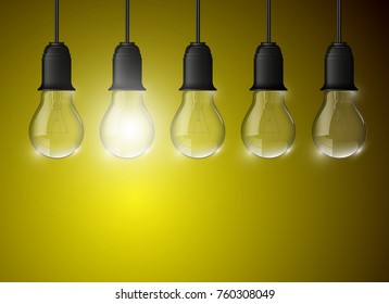 Light bulb illuminated, realistic vector illustration. stylish Light bulb conceptual digital idea design background, Light bulb banner