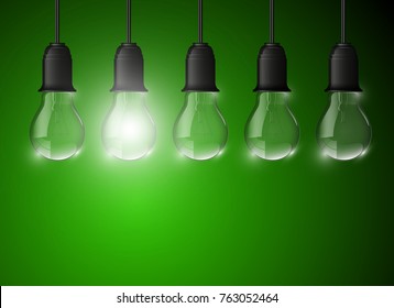 Light bulb illuminated, realistic vector illustration. stylish Light bulb conceptual digital idea design background, Light bulb banner