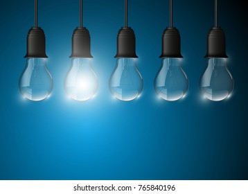 Light bulb illuminated, realistic vector illustration. stylish Light bulb conceptual digital idea design background, Light bulb banner