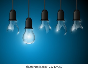 Light bulb illuminated, realistic vector illustration. stylish Light bulb conceptual digital idea design background, Light bulb banner