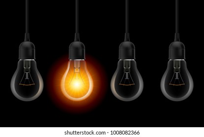 Light bulb illuminated. Stylish Bulbs Conceptual Digital Idea Design Background, Light bulb banner on Dark Background