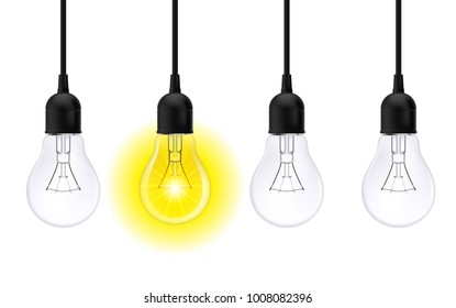 Light bulb illuminated. Stylish Bulbs Conceptual Digital Idea Design Background, Light bulb banner on White Background