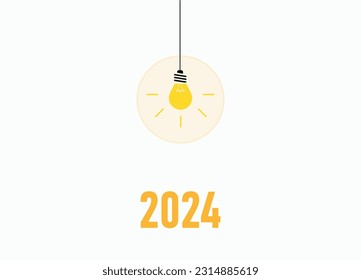 Light bulb illuminating the year 2024.new idea concept.new year idea.