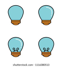 Light bulb illumination vector icon set cartoon design