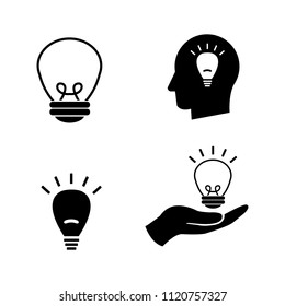 Light bulb illumination vector icon set, idea, innovation, head, thinking icons