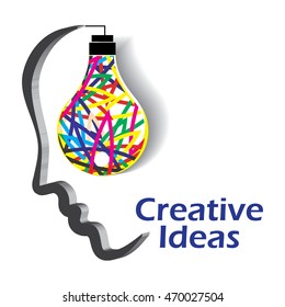 Light bulb illustrated as a glowing idea in human mind.