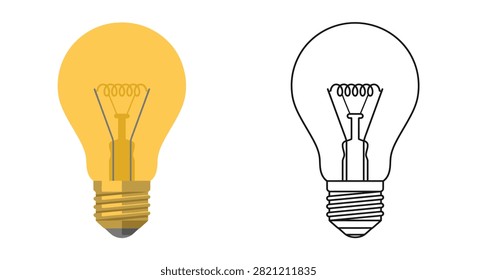 Light Bulb Illustration Colored And Outline Versions Against White Background
