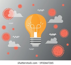 Diseño de la ilustración de la bombilla de luz sobre un fondo blanco. concepto de salud y virus. concepto de idea inspiradora de vacunas e inventos.
