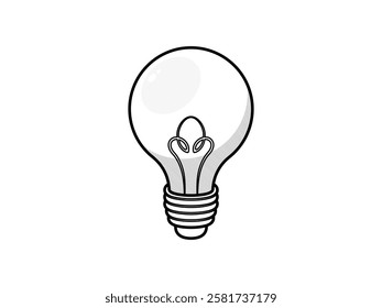 Light bulb illustration design, symbol of an idea, electric bulb of lighting, symbol of creative thinking, innovation, vector icon in black outline style only isolated on white background