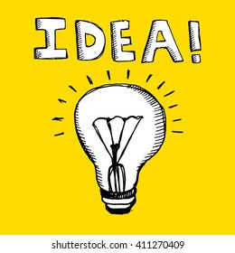 Light bulb illustration. Idea! Vector light bulb icon with concept of idea