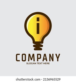 Light bulb illustration with letter i logo design, bulb ideas icon design Intelligence Logo template