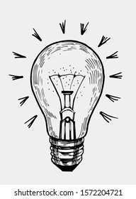 Light bulb. Illustration for print. Outline with transparent background. Hand drawn illustration converted to vector