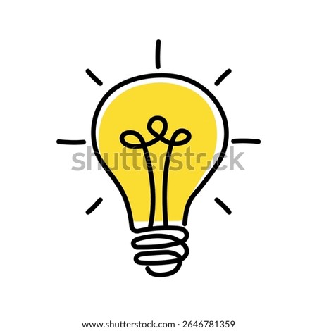 Light bulb illustration symbol vector design with doodle style and yellow color. Representing innovation, concept, inspiration, creative thinking, notion, thought, conclusion, and problem solving.