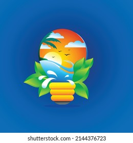 Light bulb illustration vector concept with eco-friendly theme for poster and book illustration