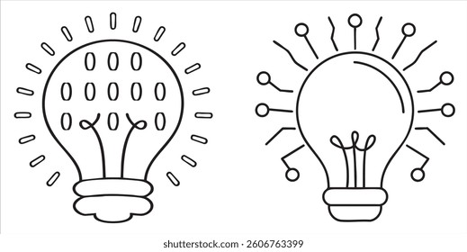 Ilustraciones de bombillas con diferentes diseños y efectos brillantes.